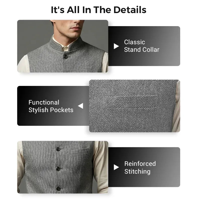 Men’s Herringbone Stand Collar Vest
