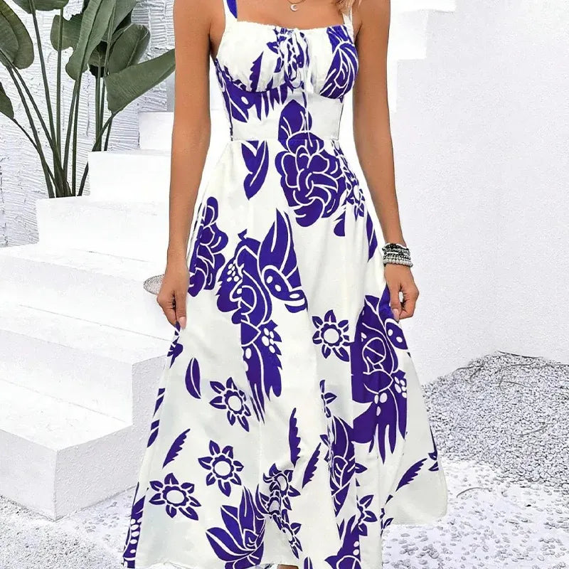 Women’s Tropical Print Spaghetti Strap Maxi Dress