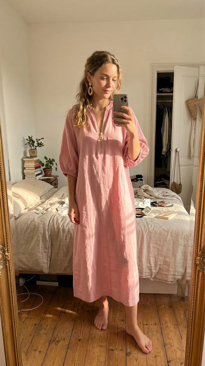 Women’s Relaxed Zip-Neck Midi Dress