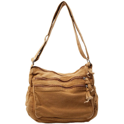 Multi-Pocket Canvas Crossbody Bag