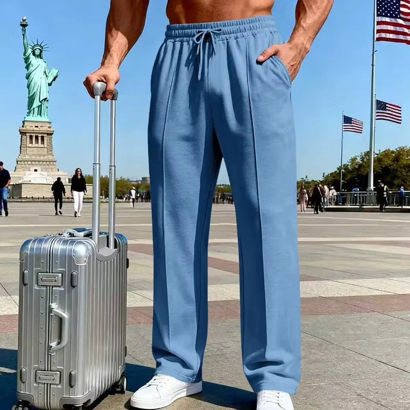 Men's Elastic Waist Straight Leg Drawstring Pants