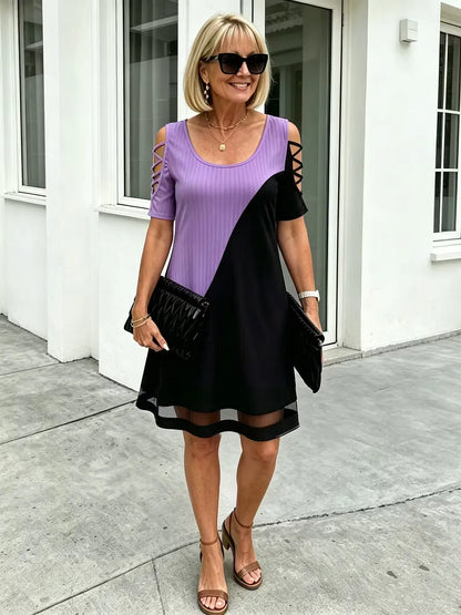 Women's Colorblock Cold-Shoulder Dress
