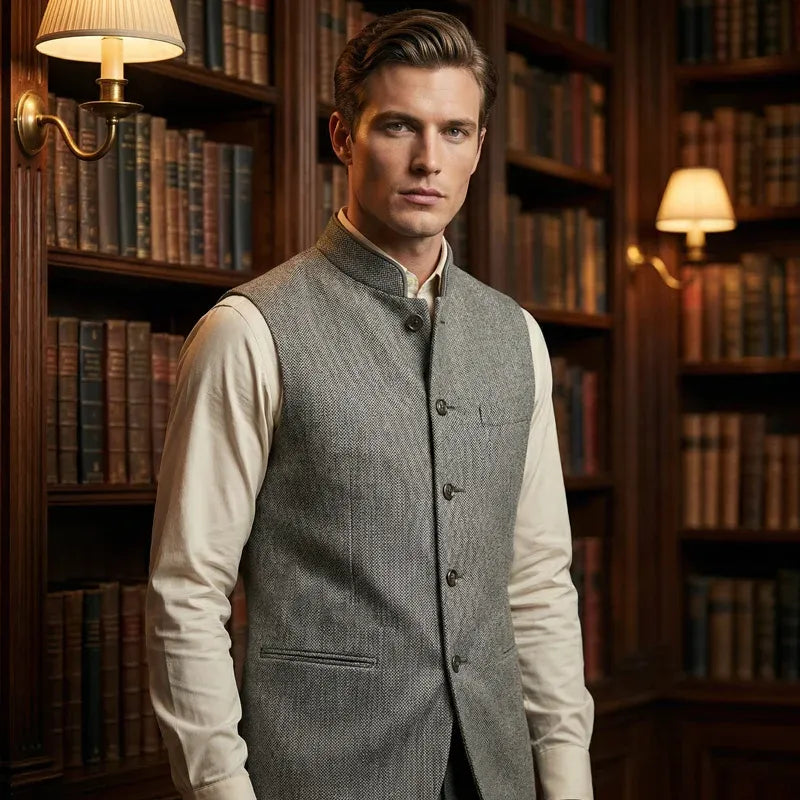 Men’s Herringbone Stand Collar Vest
