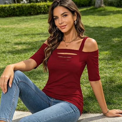 Women’s Cutout Cold-Shoulder Slim Fit Top