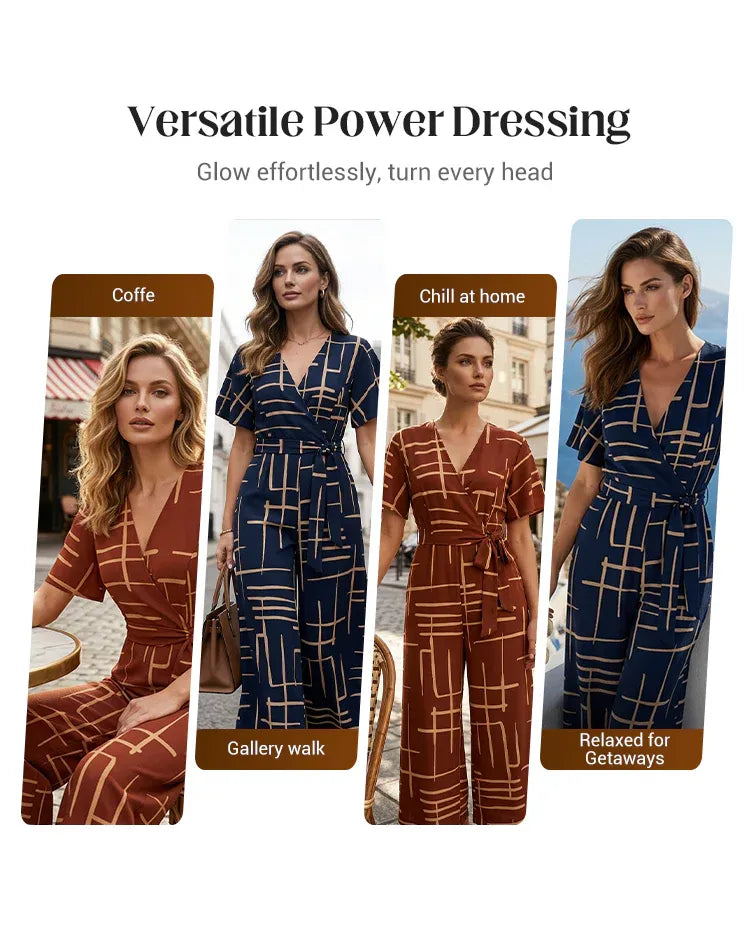 Women’s Printed Wrap Wide-Leg Jumpsuit