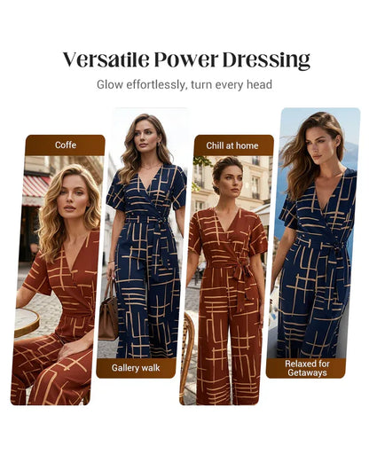 Women’s Printed Wrap Wide-Leg Jumpsuit