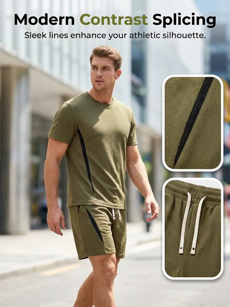 Men’s Waffle Knit T-Shirt and Shorts Set