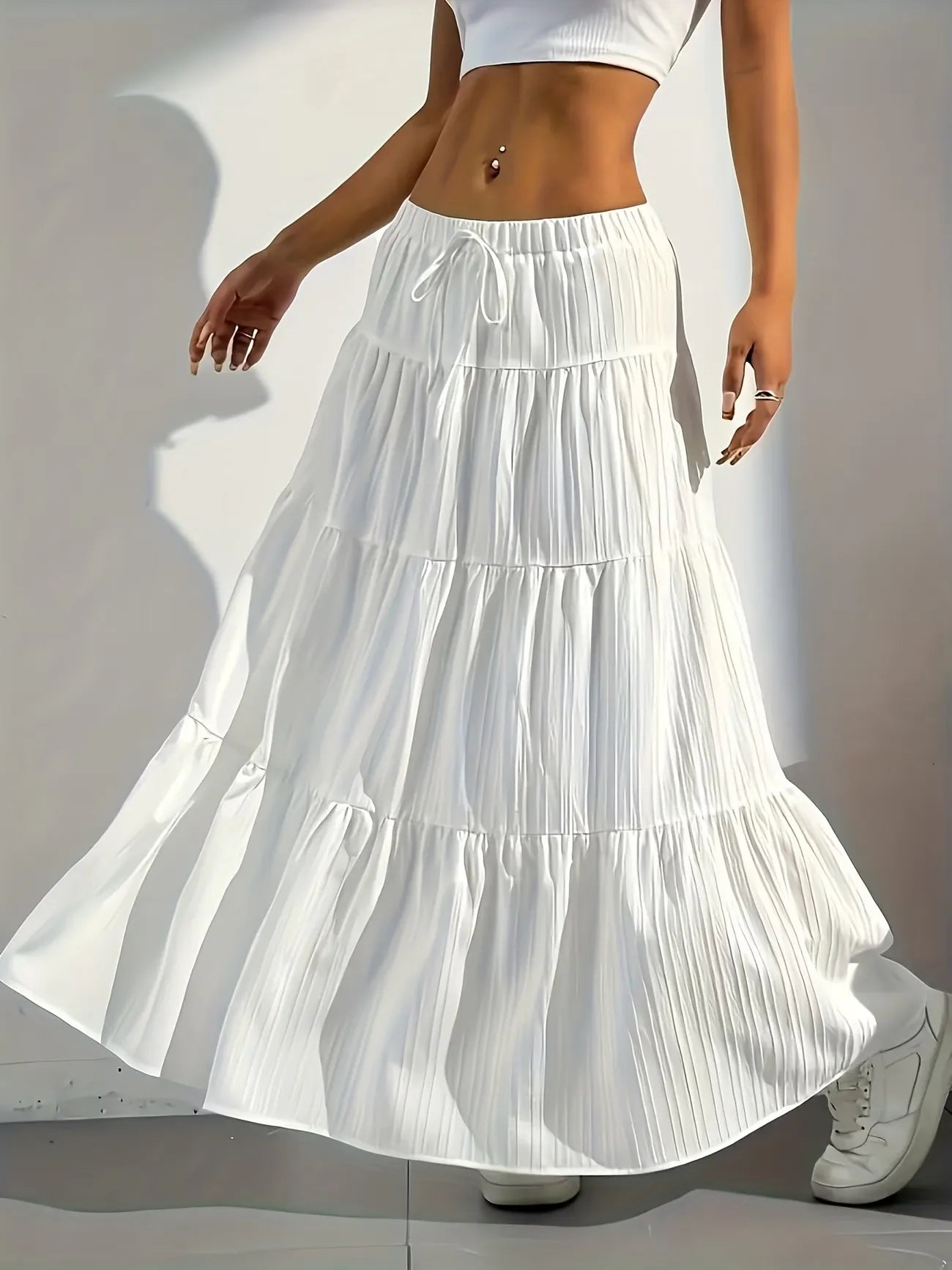 Women's Drawstring Tiered Maxi Skirt