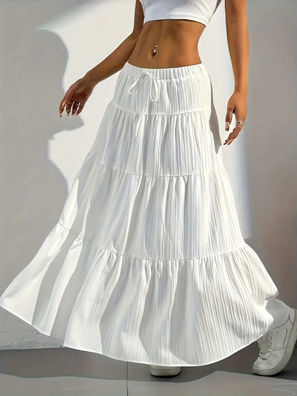 Women's Drawstring Tiered Maxi Skirt