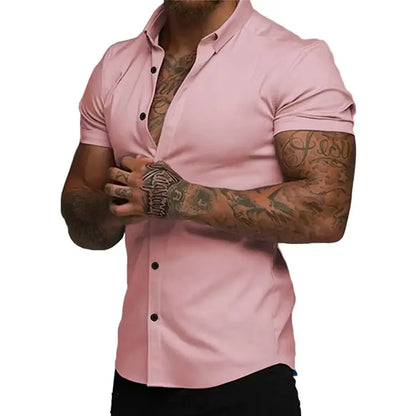 Men’s Muscle Fit Short Sleeve Button-Down Shirt