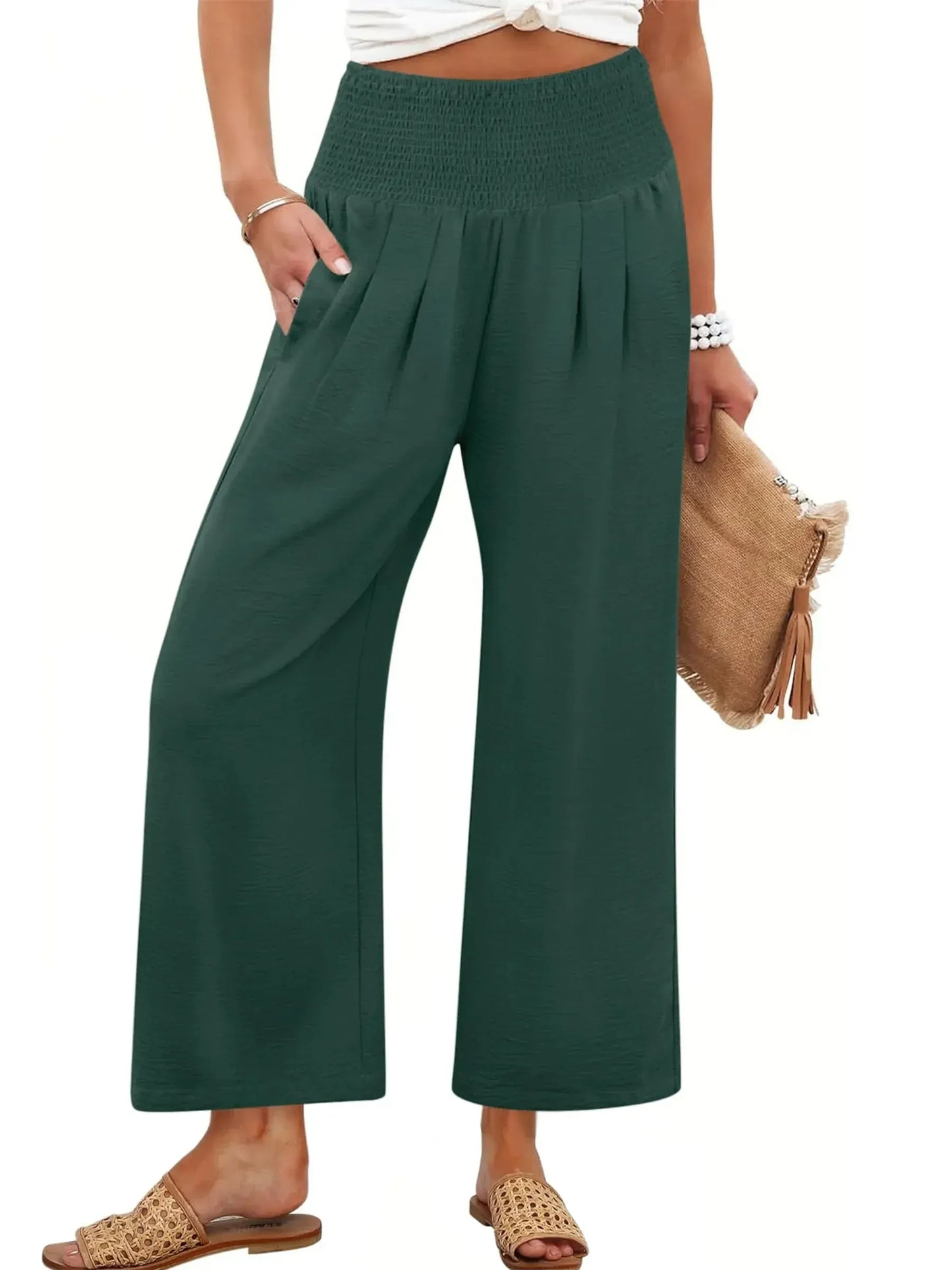 Women’s Smocked Waist Wide-Leg Pants