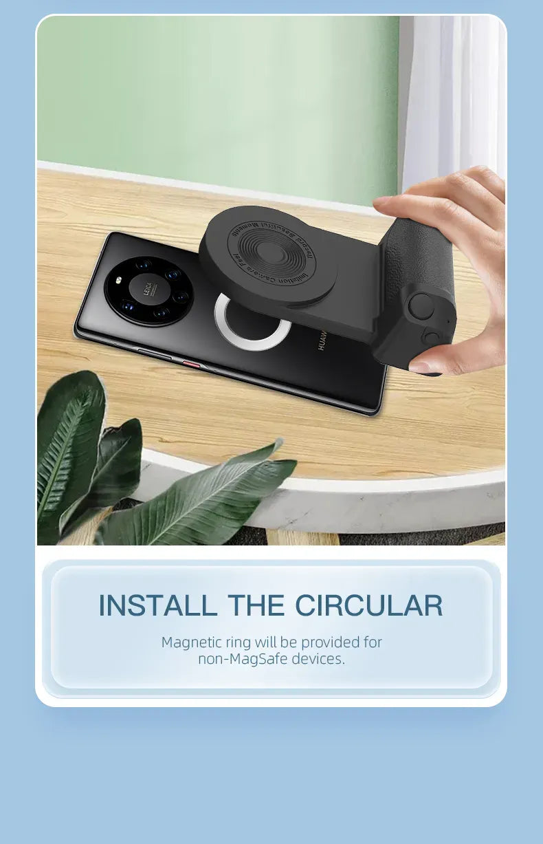Magnetic Wireless Charging Camera Grip with Bluetooth Shutter