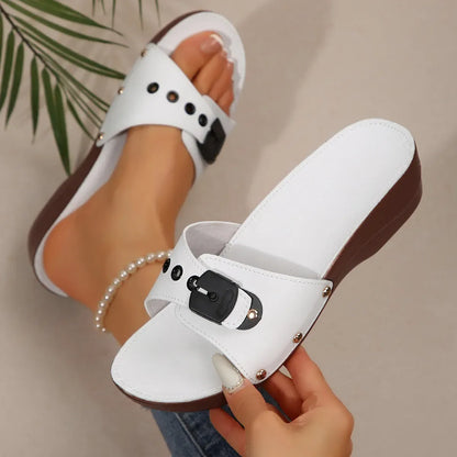 Women’s Vintage Buckle Wedge Slide Sandals
