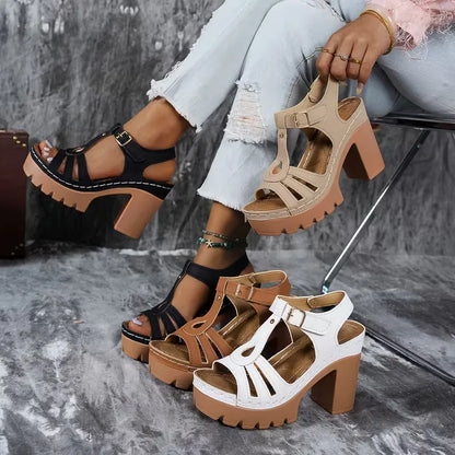Women’s T-Strap Platform Block Heel Sandals