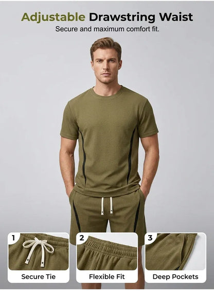 Men’s Waffle Knit T-Shirt and Shorts Set