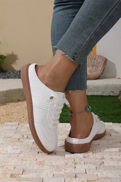 Women’s Perforated Backless Lace-Up Sneakers