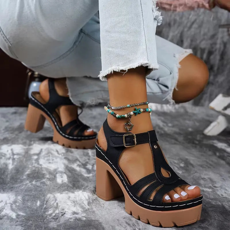 Women’s T-Strap Platform Block Heel Sandals