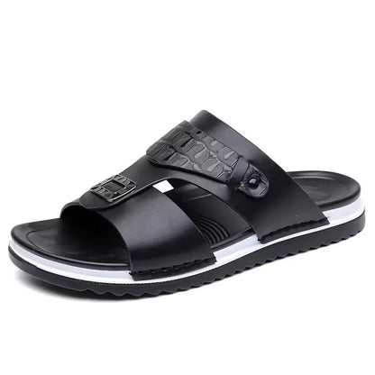 Men's Leather-Look Double Strap Slip-On Sandals