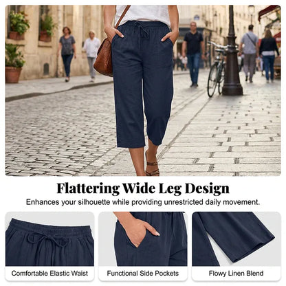 Women’s Wide Leg Cropped Linen-Blend Pants