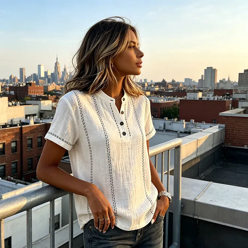 Women’s Short Sleeve Button Henley Top