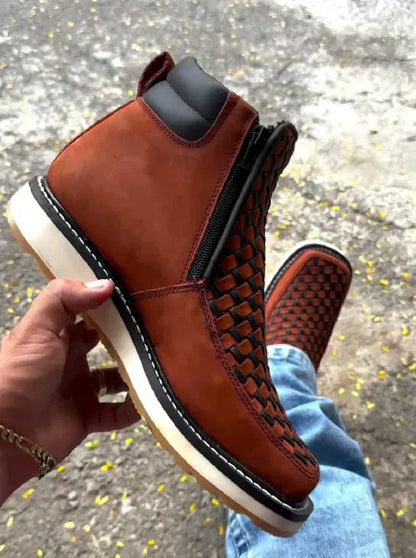 Men’s Woven Leather-Look Ankle Boots