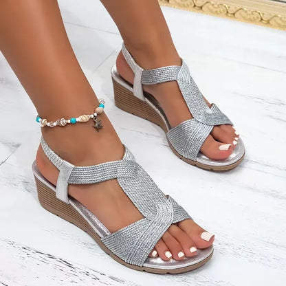 Women’s Woven Cross Strap Wedge Sandals