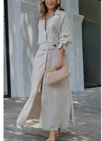 Women’s Belted Button-Front Maxi Shirt Dress