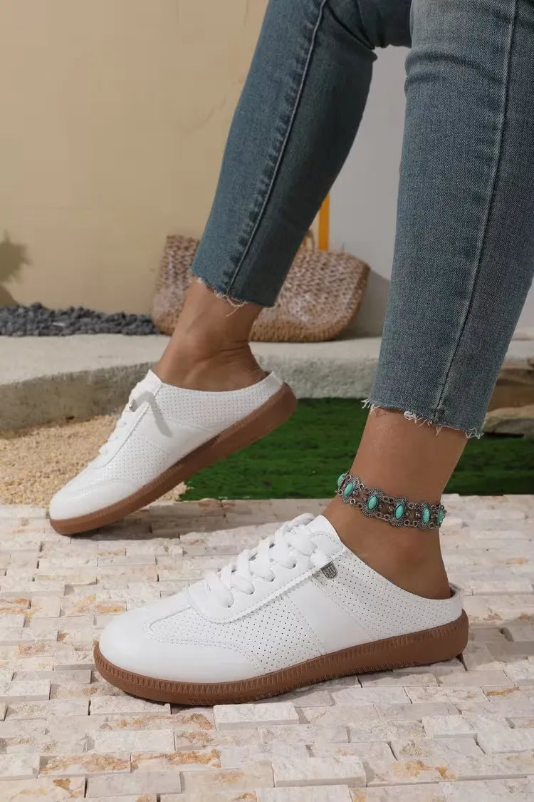 Women’s Perforated Backless Lace-Up Sneakers