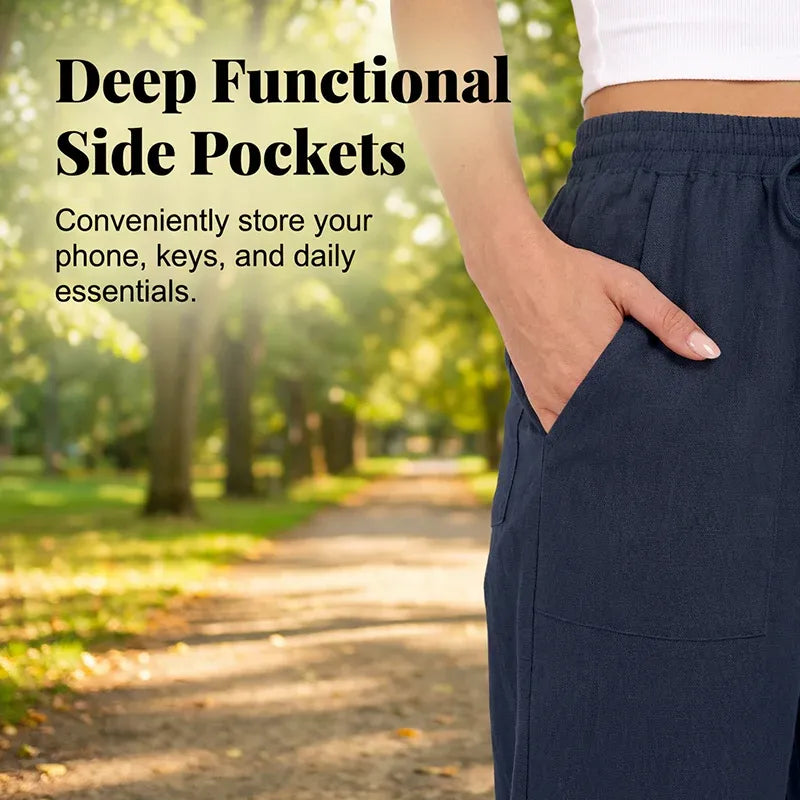 Women’s Wide Leg Cropped Linen-Blend Pants
