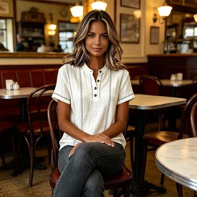Women’s Short Sleeve Button Henley Top