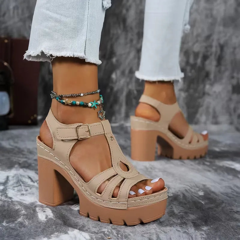 Women’s T-Strap Platform Block Heel Sandals