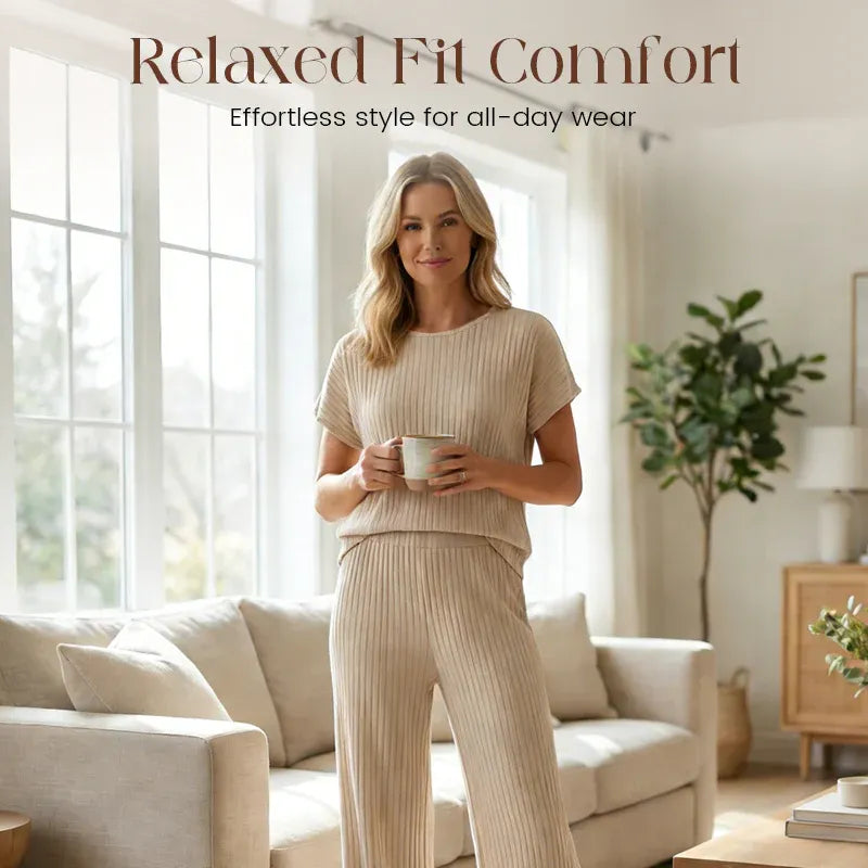 Women’s Ribbed Knit Top & Wide-Leg Pants Set