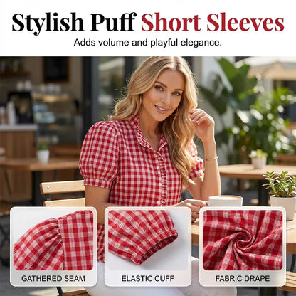Women’s Ruffle Trim Puff Sleeve Blouse