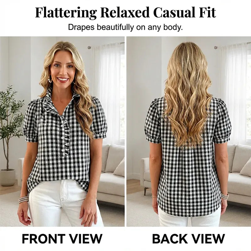 Women’s Ruffle Trim Puff Sleeve Blouse