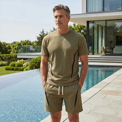 Men’s Waffle Knit T-Shirt and Shorts Set