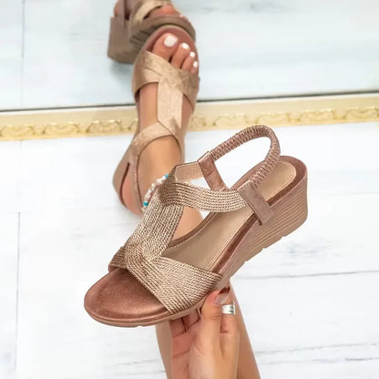 Women’s Woven Cross Strap Wedge Sandals