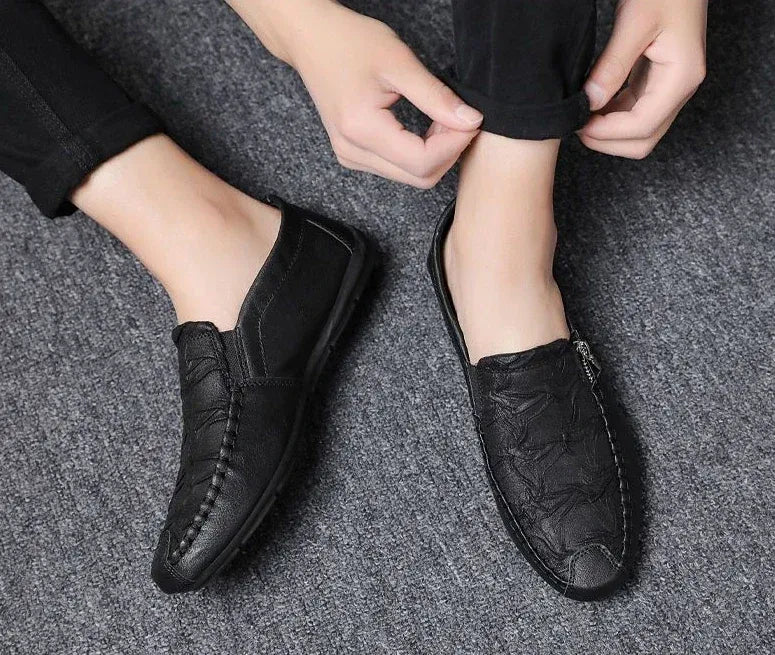 Men’s Casual Leather-Look Slip-On Loafers with Zipper