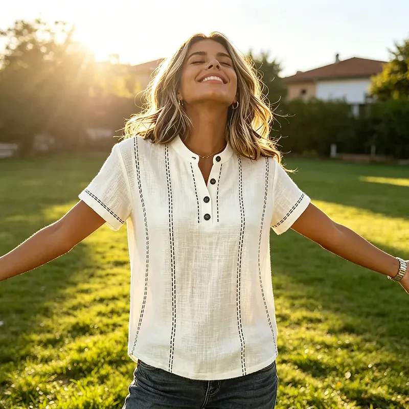 Women’s Short Sleeve Button Henley Top
