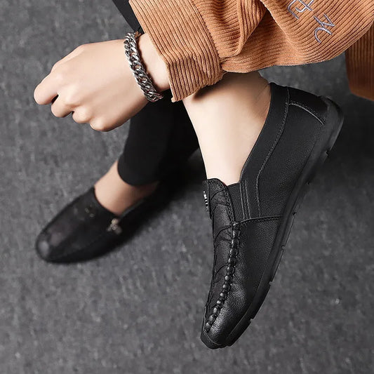 Men’s Casual Leather-Look Slip-On Loafers with Zipper
