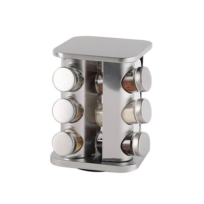 12-Jar Rotating Stainless Steel Spice Rack Set