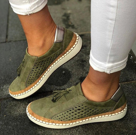 Women’s Perforated Tassel Slip-On Shoes