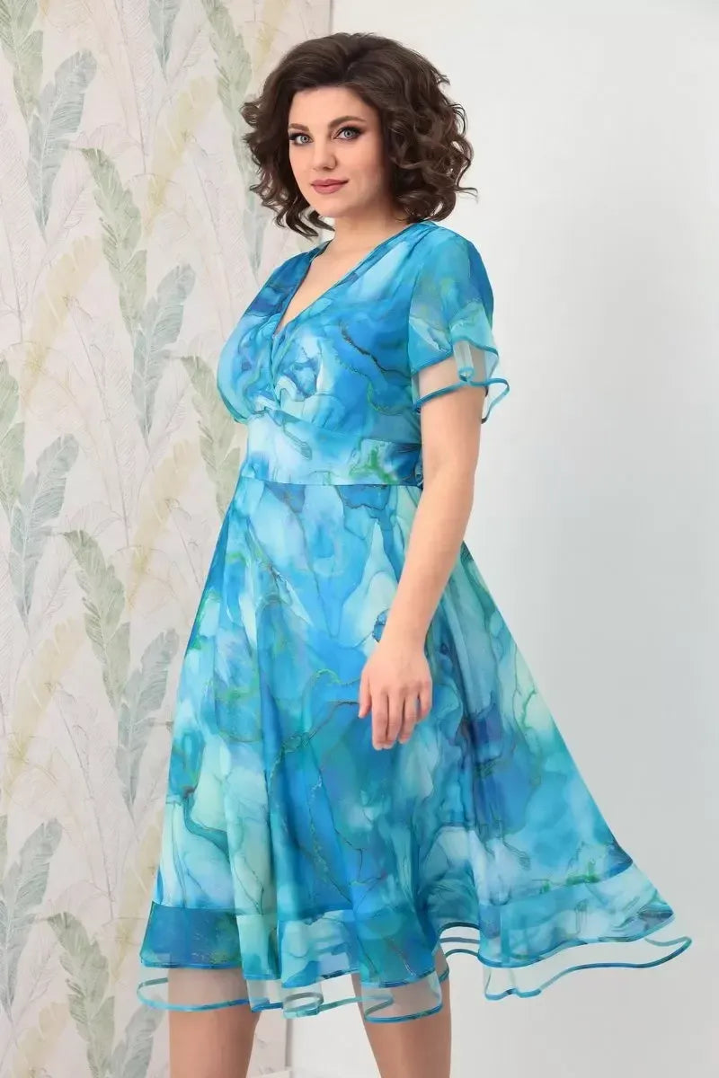 Women’s Elegant Chiffon V-Neck Midi Dress