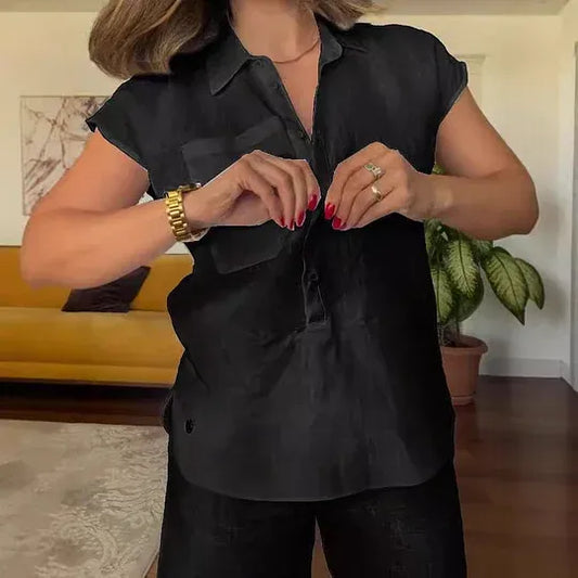 Women’s Summer Linen Shirt and Wide-Leg Pants Set