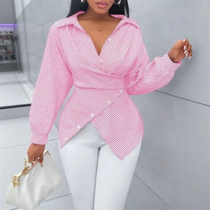 Women’s Striped Wrap Tie-Back Blouse