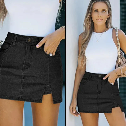 Women’s High-Waisted Front-Slit Denim Mini Skirt
