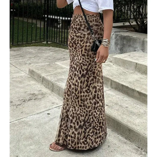 Women’s Leopard Print Flowy Maxi Skirt