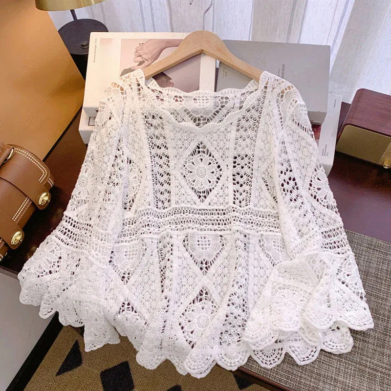 Women’s Openwork Lace Cover-Up Blouse