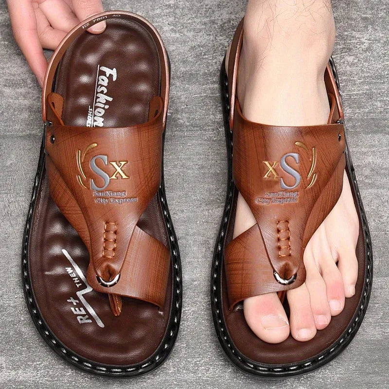 Men’s Leather-Look Comfort Thong Sandals