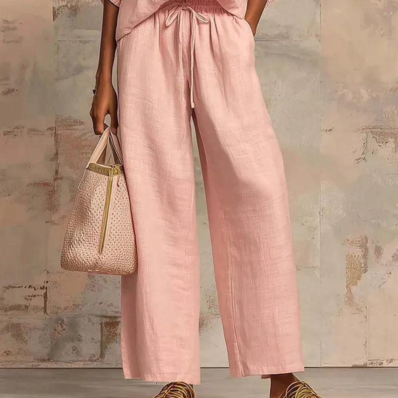 Women’s Puff Sleeve Top and Wide-Leg Pants Set