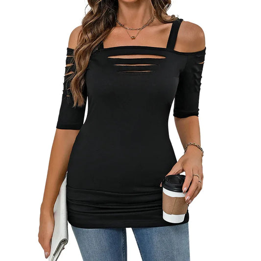 Women’s Cutout Cold-Shoulder Slim Fit Top